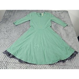Matila Jane Joanna Gaines Green Pastures Green Dress with Blue Bottom Trim Sz S